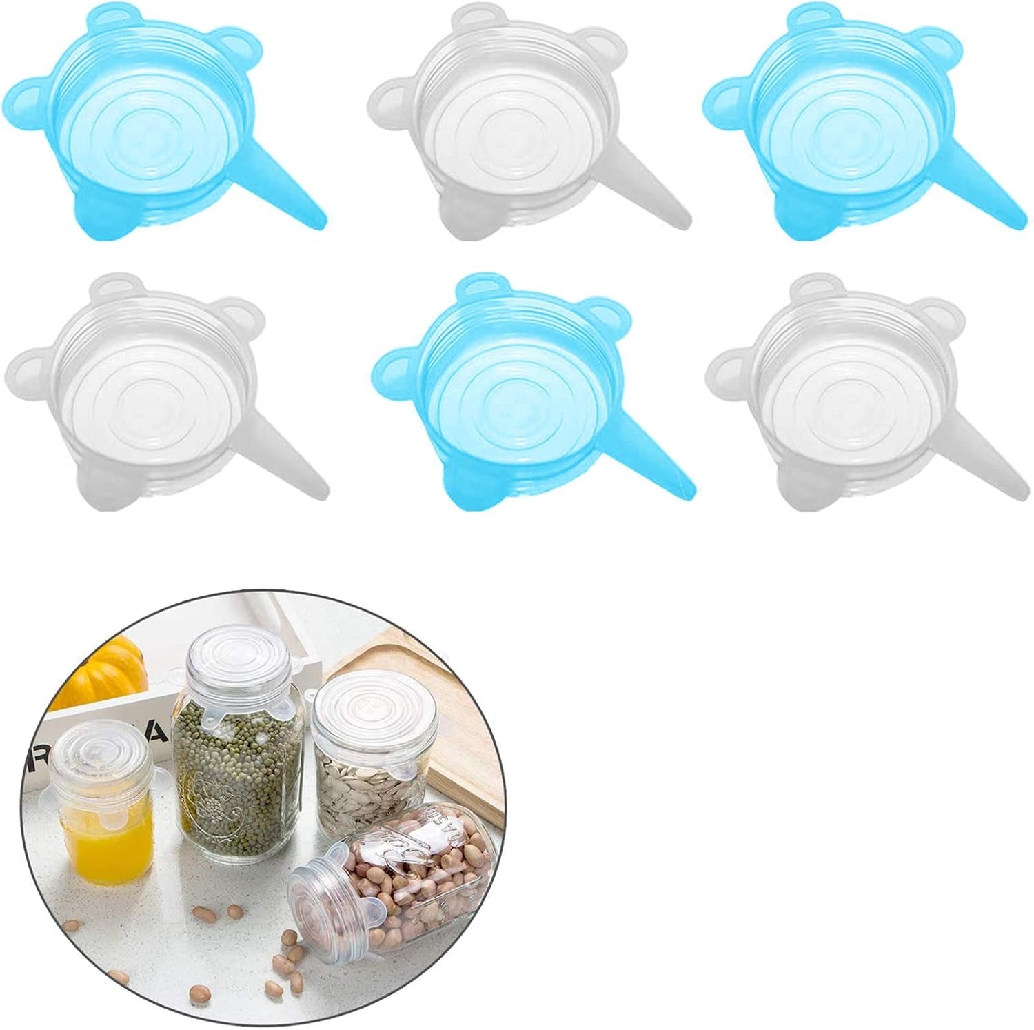 Silicone Can Covers Small Silicone Stretch Lids 6Pcs Silicone Jar Lids Food Safe Lids for Yogurt Jars Bowls 2.6 Inch